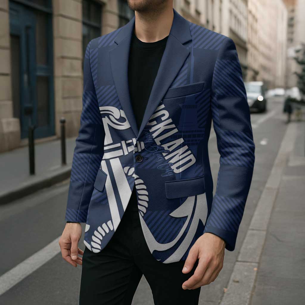 New Zealand Auckland Football Custom Blazer Navy Blue City Anchor Sky Tower Symbol - Polynesian Pride