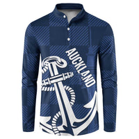 New Zealand Auckland Football Custom Button Sweatshirt Navy Blue City Anchor Sky Tower Symbol - Polynesian Pride