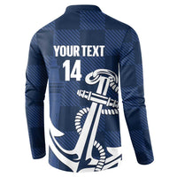 New Zealand Auckland Football Custom Button Sweatshirt Navy Blue City Anchor Sky Tower Symbol - Polynesian Pride