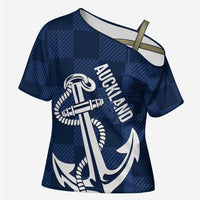 New Zealand Auckland Football Custom Cross Shoulder Shirt Navy Blue City Anchor Sky Tower Symbol - Polynesian Pride