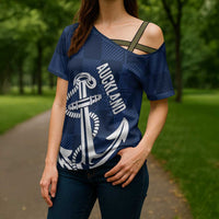 New Zealand Auckland Football Custom Cross Shoulder Shirt Navy Blue City Anchor Sky Tower Symbol - Polynesian Pride