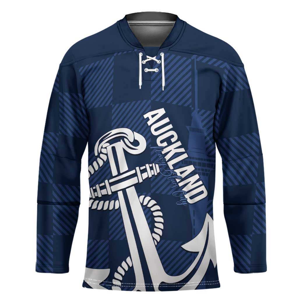 New Zealand Auckland Football Custom Hockey Jersey Navy Blue City Anchor Sky Tower Symbol - Polynesian Pride