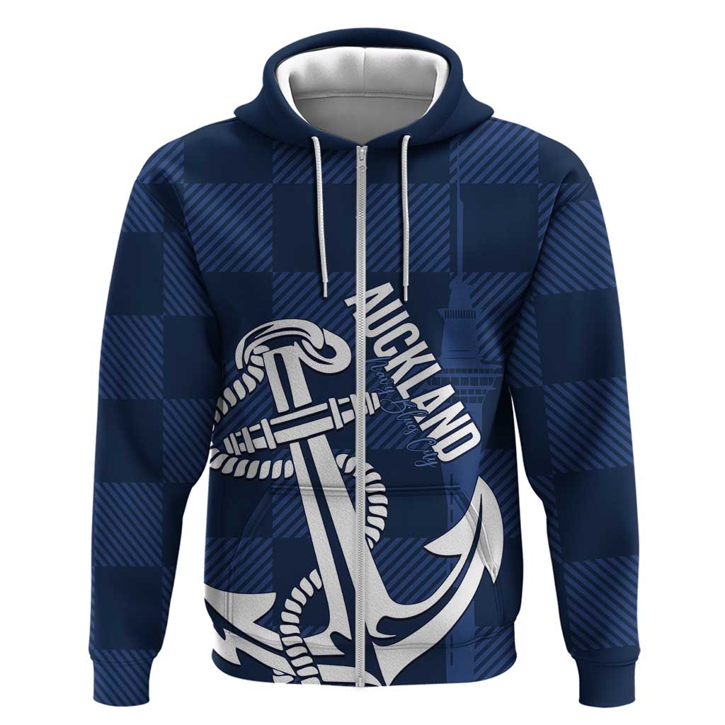 New Zealand Auckland Football Custom Hoodie Navy Blue City Anchor Sky Tower Symbol - Polynesian Pride
