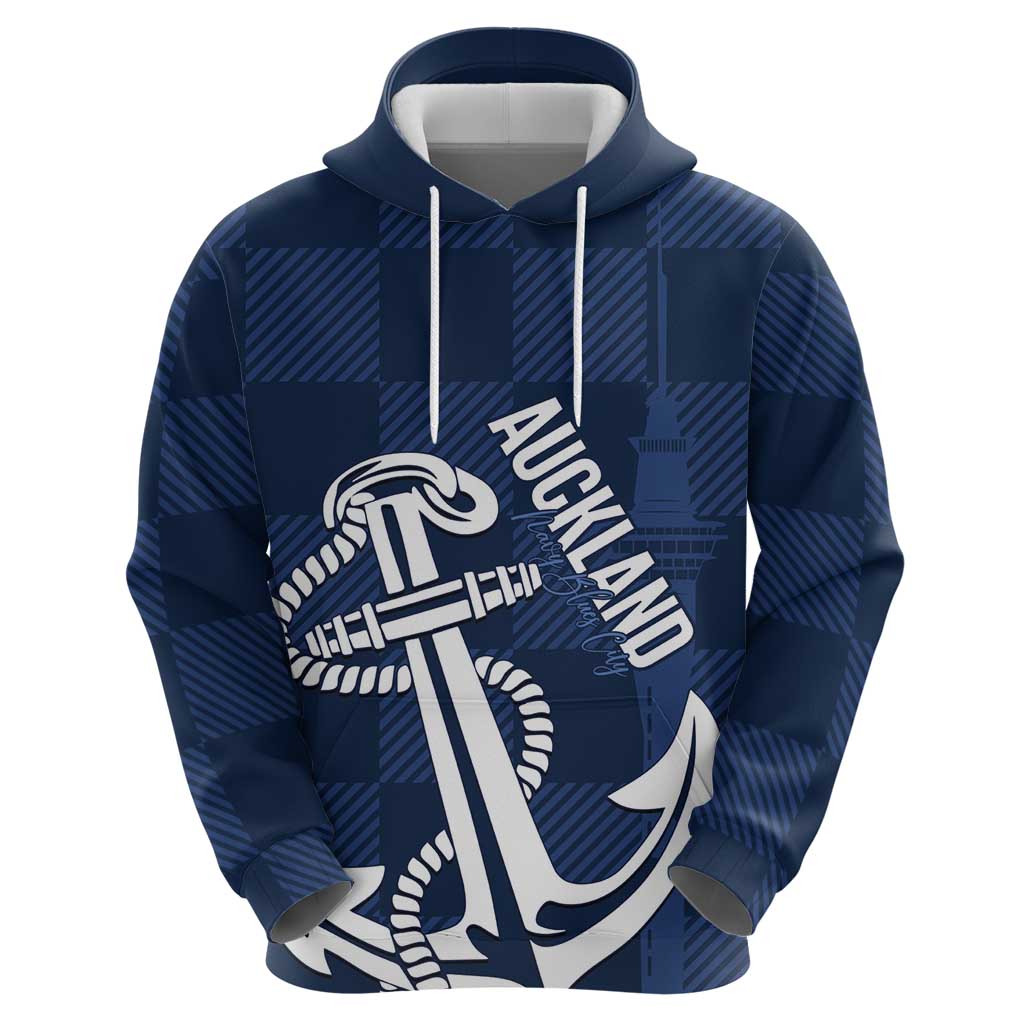 New Zealand Auckland Football Custom Hoodie Navy Blue City Anchor Sky Tower Symbol - Polynesian Pride