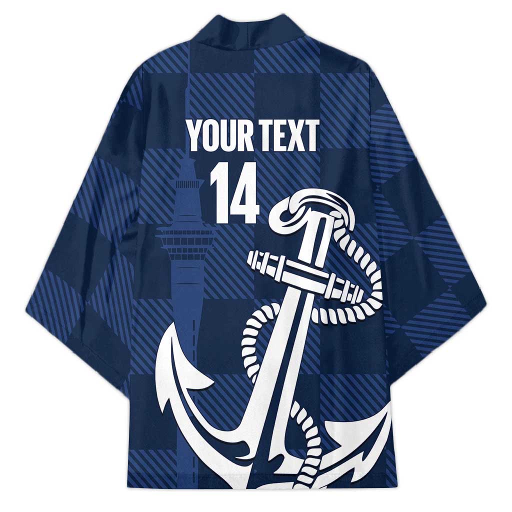 New Zealand Auckland Football Custom Kimono Navy Blue City Anchor Sky Tower Symbol - Polynesian Pride