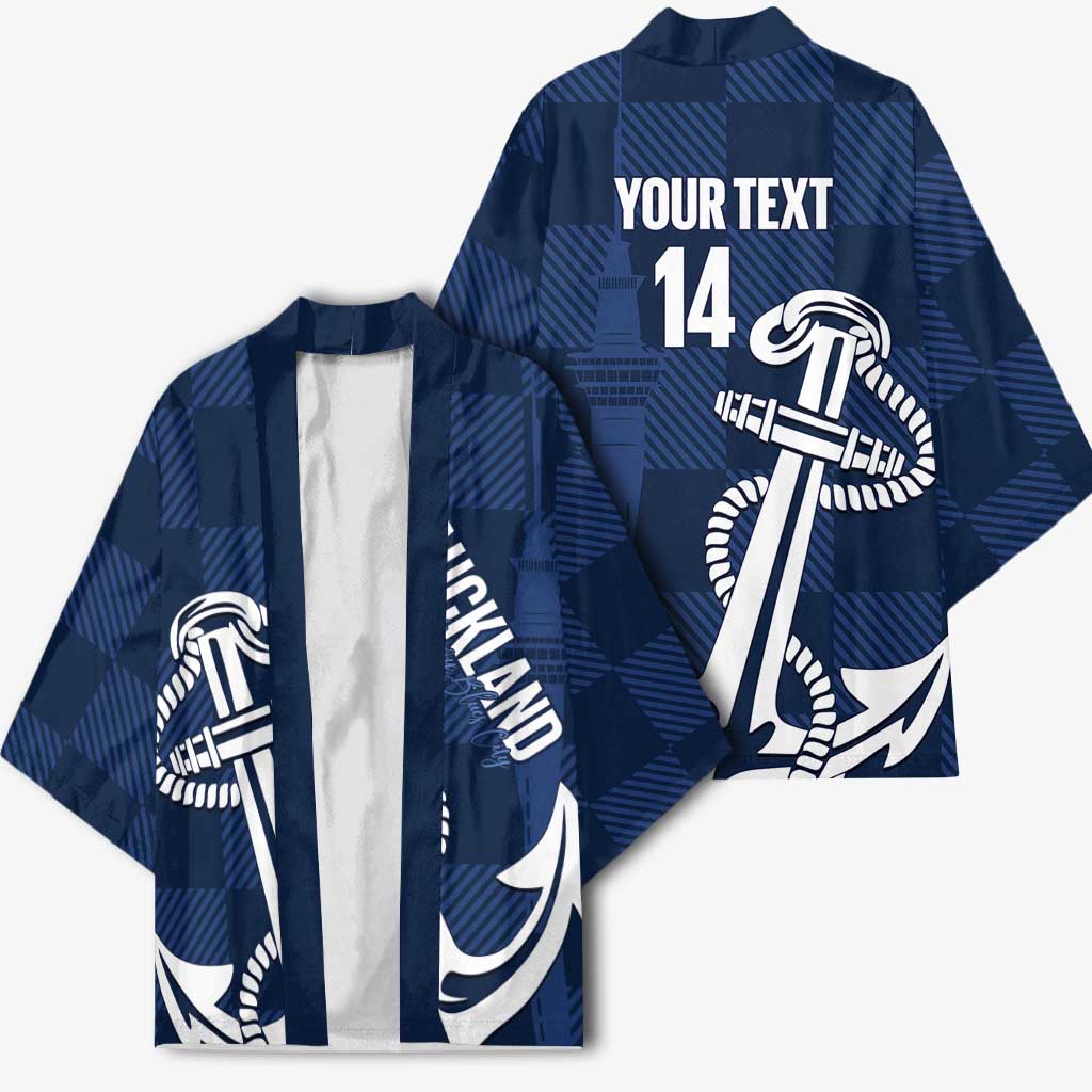 New Zealand Auckland Football Custom Kimono Navy Blue City Anchor Sky Tower Symbol - Polynesian Pride