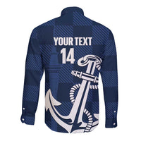New Zealand Auckland Football Custom Long Sleeve Button Shirt Navy Blue City Anchor Sky Tower Symbol - Polynesian Pride