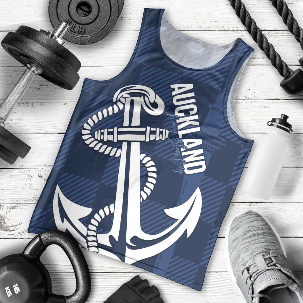 New Zealand Auckland Football Custom Men Tank Top Navy Blue City Anchor Sky Tower Symbol - Polynesian Pride