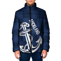 New Zealand Auckland Football Custom Padded Jacket Navy Blue City Anchor Sky Tower Symbol - Polynesian Pride