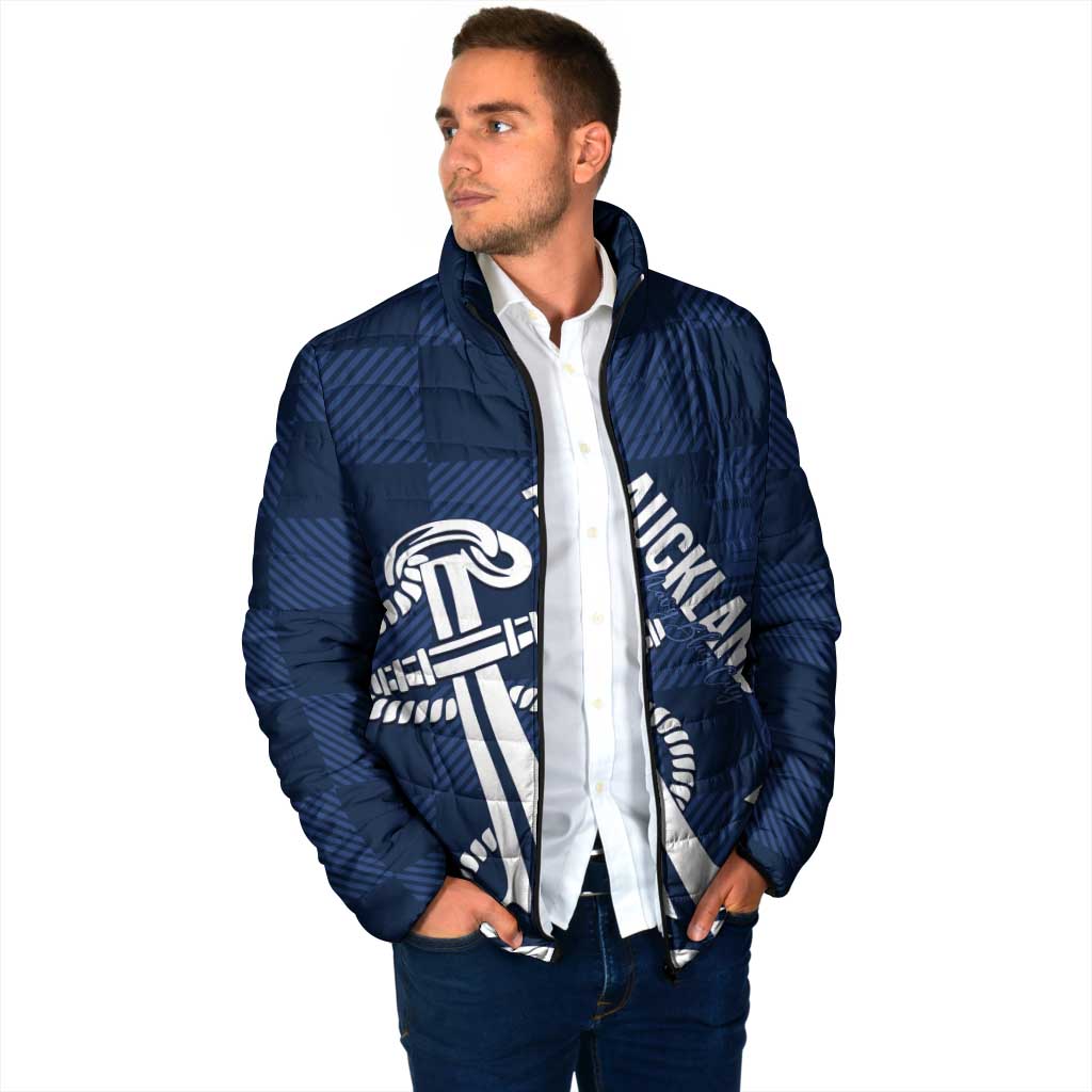 New Zealand Auckland Football Custom Padded Jacket Navy Blue City Anchor Sky Tower Symbol - Polynesian Pride