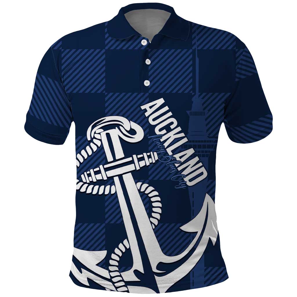 New Zealand Auckland Football Custom Polo Shirt Navy Blue City Anchor Sky Tower Symbol - Polynesian Pride