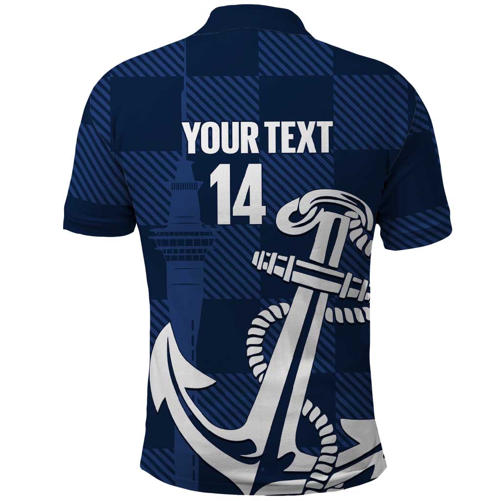 New Zealand Auckland Football Custom Polo Shirt Navy Blue City Anchor Sky Tower Symbol - Polynesian Pride
