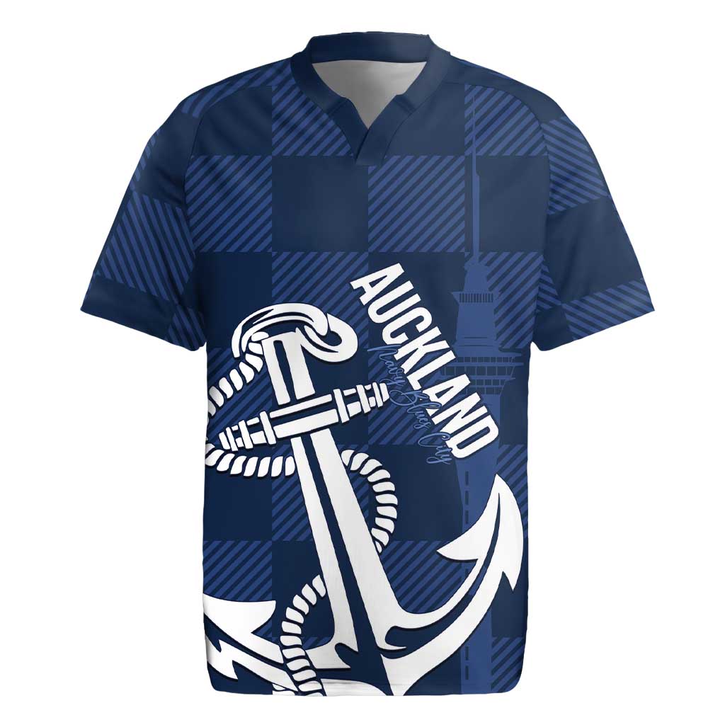 New Zealand Auckland Football Custom Rugby Jersey Navy Blue City Anchor Sky Tower Symbol - Polynesian Pride