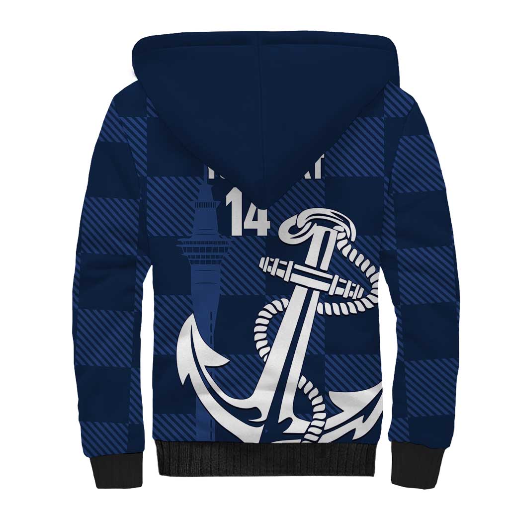 New Zealand Auckland Football Custom Sherpa Hoodie Navy Blue City Anchor Sky Tower Symbol - Polynesian Pride
