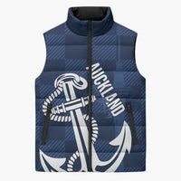New Zealand Auckland Football Custom Sleeveless Puffer Jacket Navy Blue City Anchor Sky Tower Symbol - Polynesian Pride