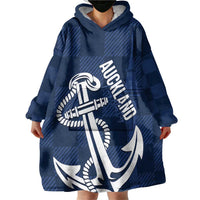 New Zealand Auckland Football Custom Wearable Blanket Hoodie Navy Blue City Anchor Sky Tower Symbol - Polynesian Pride