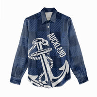 New Zealand Auckland Football Custom Women Casual Shirt Navy Blue City Anchor Sky Tower Symbol - Polynesian Pride
