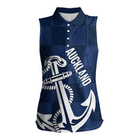 New Zealand Auckland Football Custom Women Sleeveless Polo Shirt Navy Blue City Anchor Sky Tower Symbol - Polynesian Pride
