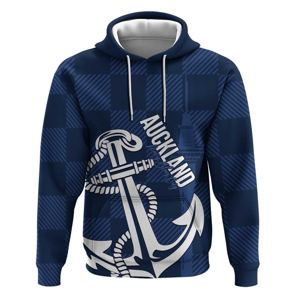 New Zealand Auckland Football Custom Zip Hoodie Navy Blue City Anchor Sky Tower Symbol - Polynesian Pride