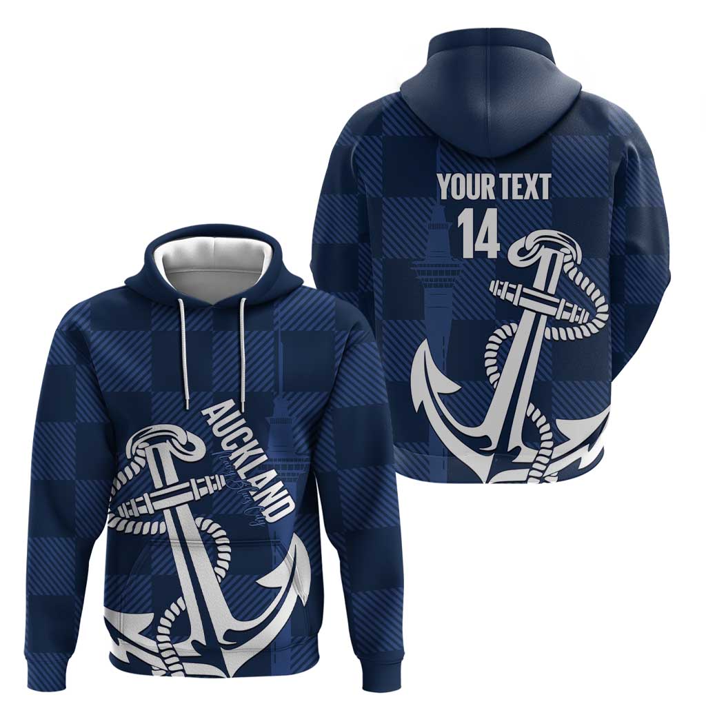 New Zealand Auckland Football Custom Zip Hoodie Navy Blue City Anchor Sky Tower Symbol - Polynesian Pride