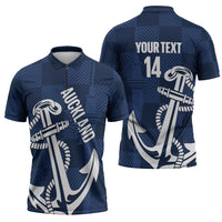 New Zealand Auckland Football Custom Zipper Polo Shirt Navy Blue City Anchor Sky Tower Symbol - Polynesian Pride