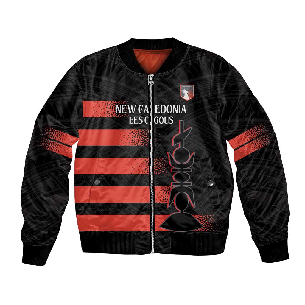 Custom New Caledonia Football Bomber Jacket Allez Les Cagous Polynesian Pattern LT14 Unisex Black - Polynesian Pride