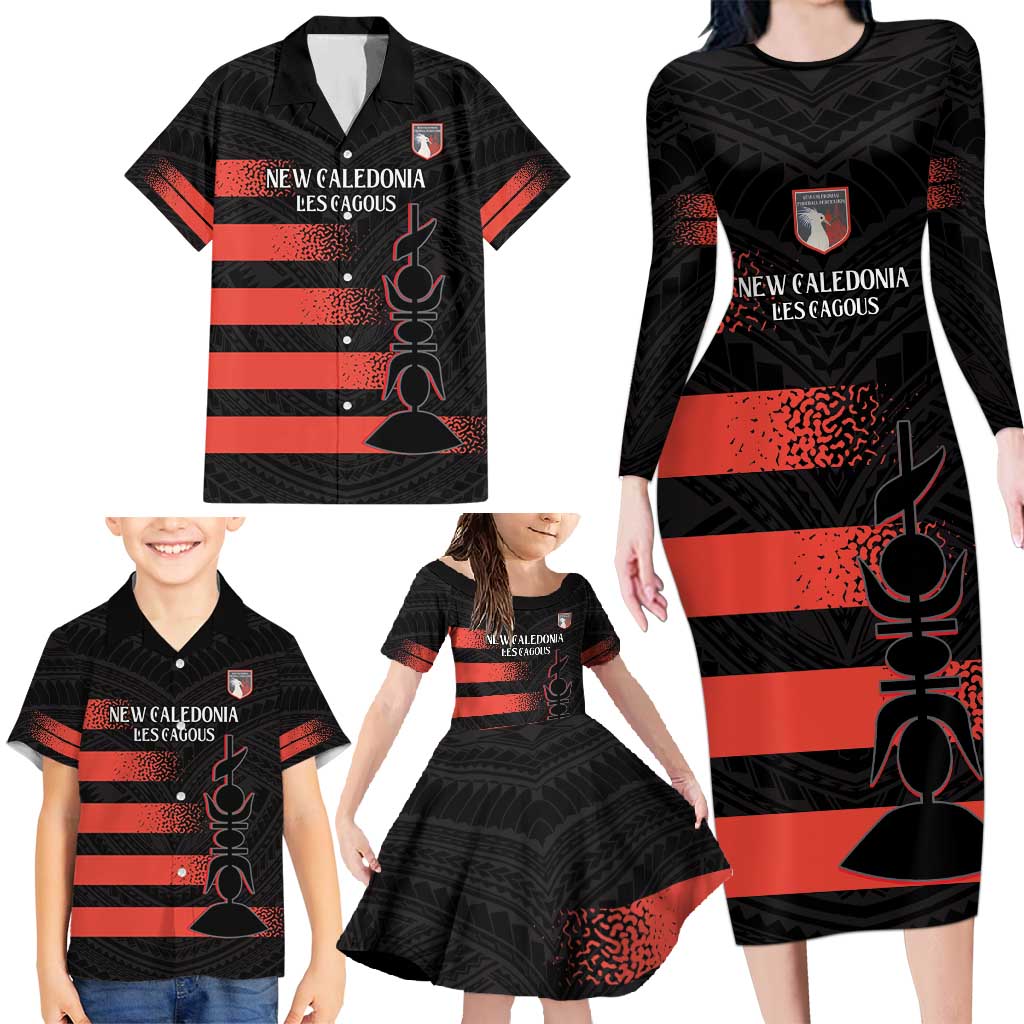 Custom New Caledonia Football Family Matching Long Sleeve Bodycon Dress and Hawaiian Shirt Allez Les Cagous Polynesian Pattern