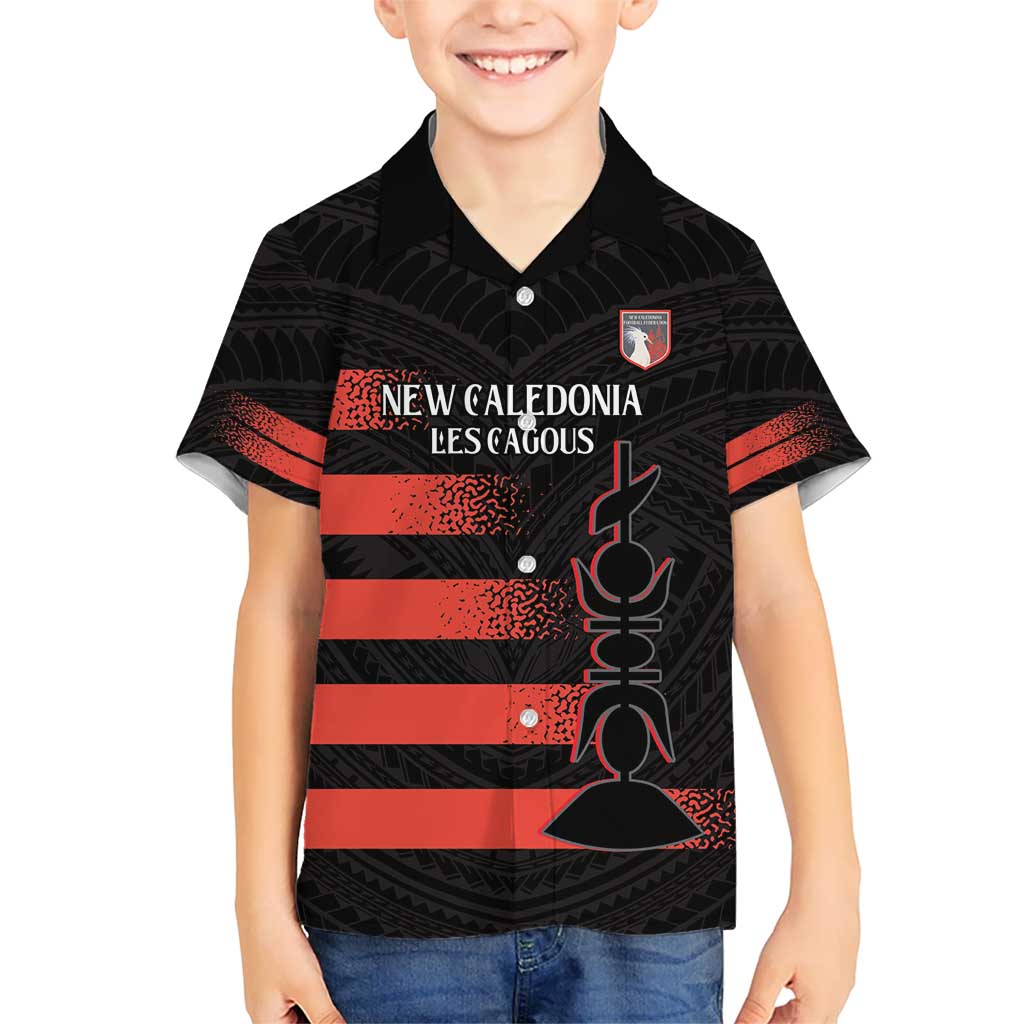 Custom New Caledonia Football Kid Hawaiian Shirt Allez Les Cagous Polynesian Pattern LT14 Kid Black - Polynesian Pride