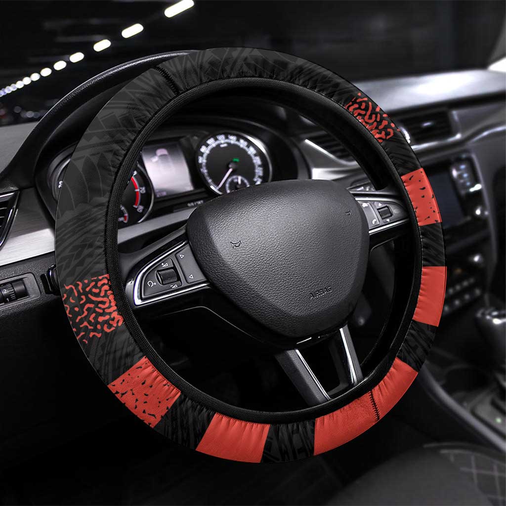 New Caledonia Football Steering Wheel Cover Allez Les Cagous Polynesian Pattern LT14 Universal Fit Black - Polynesian Pride