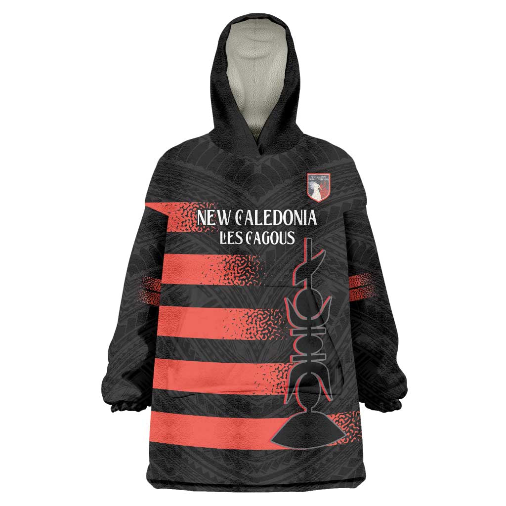 Custom New Caledonia Football Wearable Blanket Hoodie Allez Les Cagous Polynesian Pattern LT14 One Size Black - Polynesian Pride