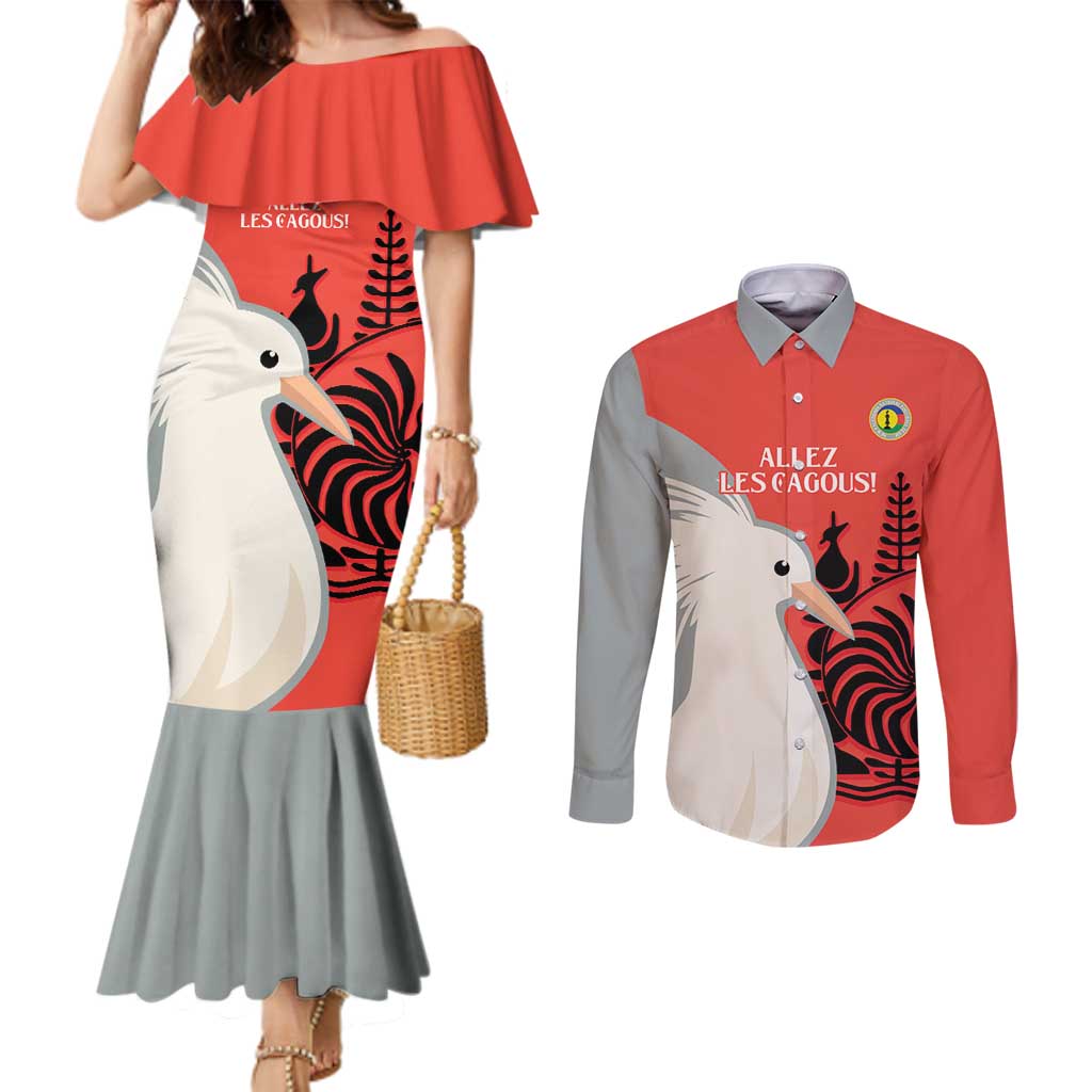 Custom Nouvelle-Caledonie Football Couples Matching Mermaid Dress and Long Sleeve Button Shirt Allez Les Cagous Simple Style
