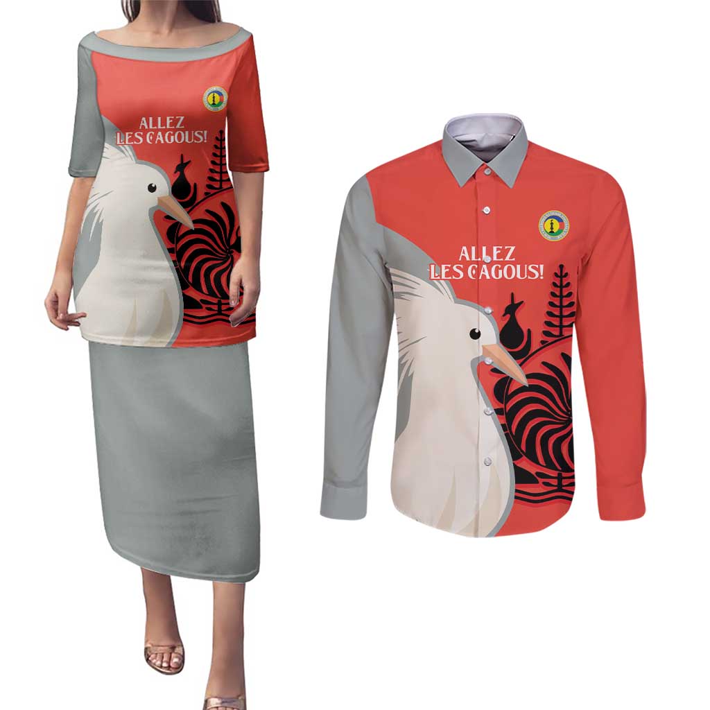 Custom Nouvelle-Caledonie Football Couples Matching Puletasi and Long Sleeve Button Shirt Allez Les Cagous Simple Style