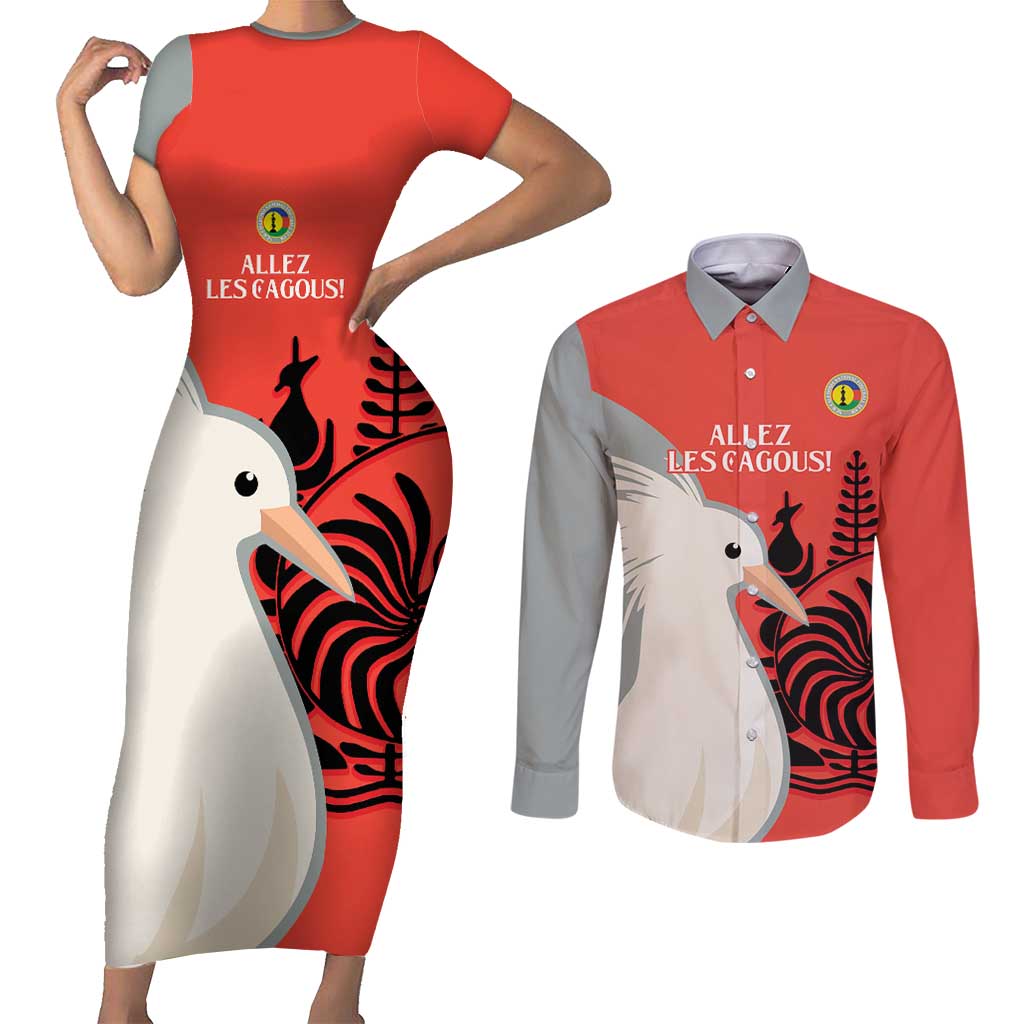Custom Nouvelle-Caledonie Football Couples Matching Short Sleeve Bodycon Dress and Long Sleeve Button Shirt Allez Les Cagous Simple Style