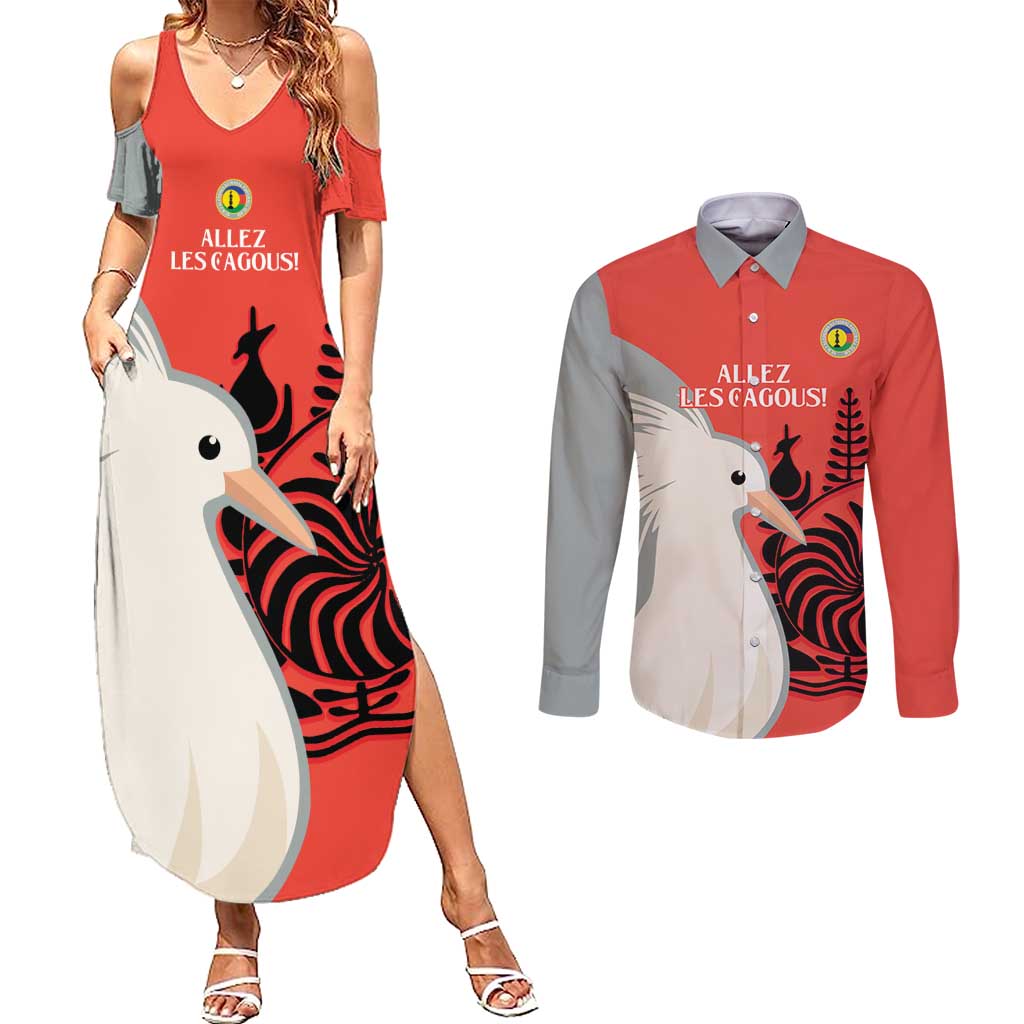 Custom Nouvelle-Caledonie Football Couples Matching Summer Maxi Dress and Long Sleeve Button Shirt Allez Les Cagous Simple Style