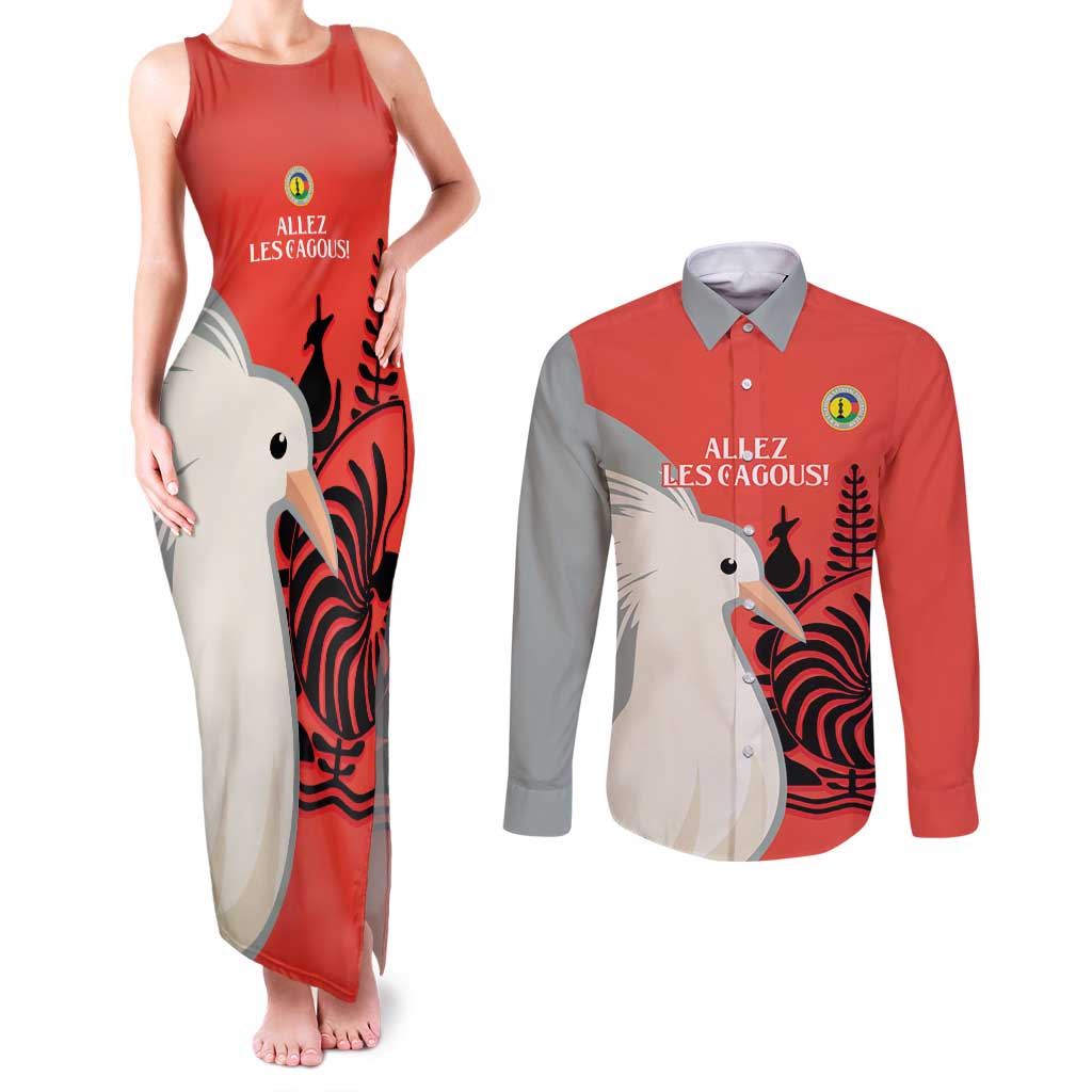 Custom Nouvelle-Caledonie Football Couples Matching Tank Maxi Dress and Long Sleeve Button Shirt Allez Les Cagous Simple Style