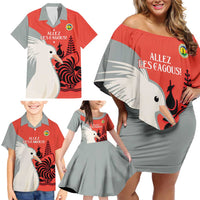 Custom Nouvelle-Caledonie Football Family Matching Off Shoulder Short Dress and Hawaiian Shirt Allez Les Cagous Simple Style