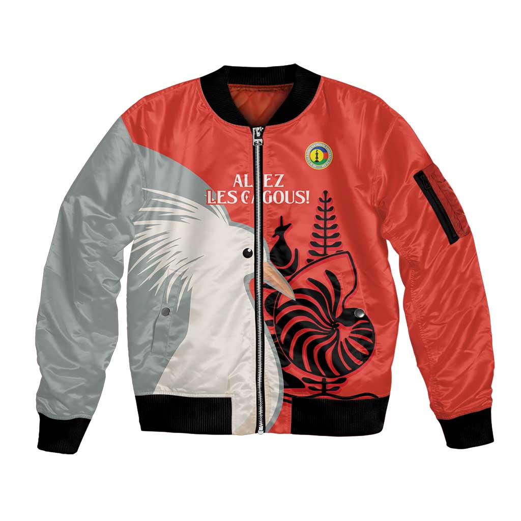 Custom Nouvelle-Caledonie Football Sleeve Zip Bomber Jacket Allez Les Cagous Simple Style LT14 Unisex Red - Polynesian Pride