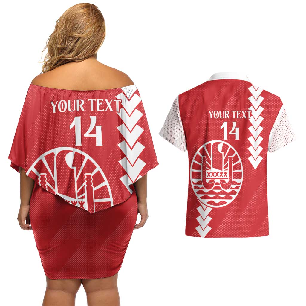 Custom Tahiti Football Couples Matching Off Shoulder Short Dress and Hawaiian Shirt Go Toa Aito