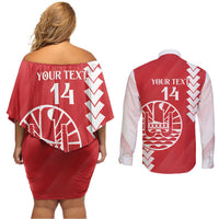 Custom Tahiti Football Couples Matching Off Shoulder Short Dress and Long Sleeve Button Shirt Go Toa Aito