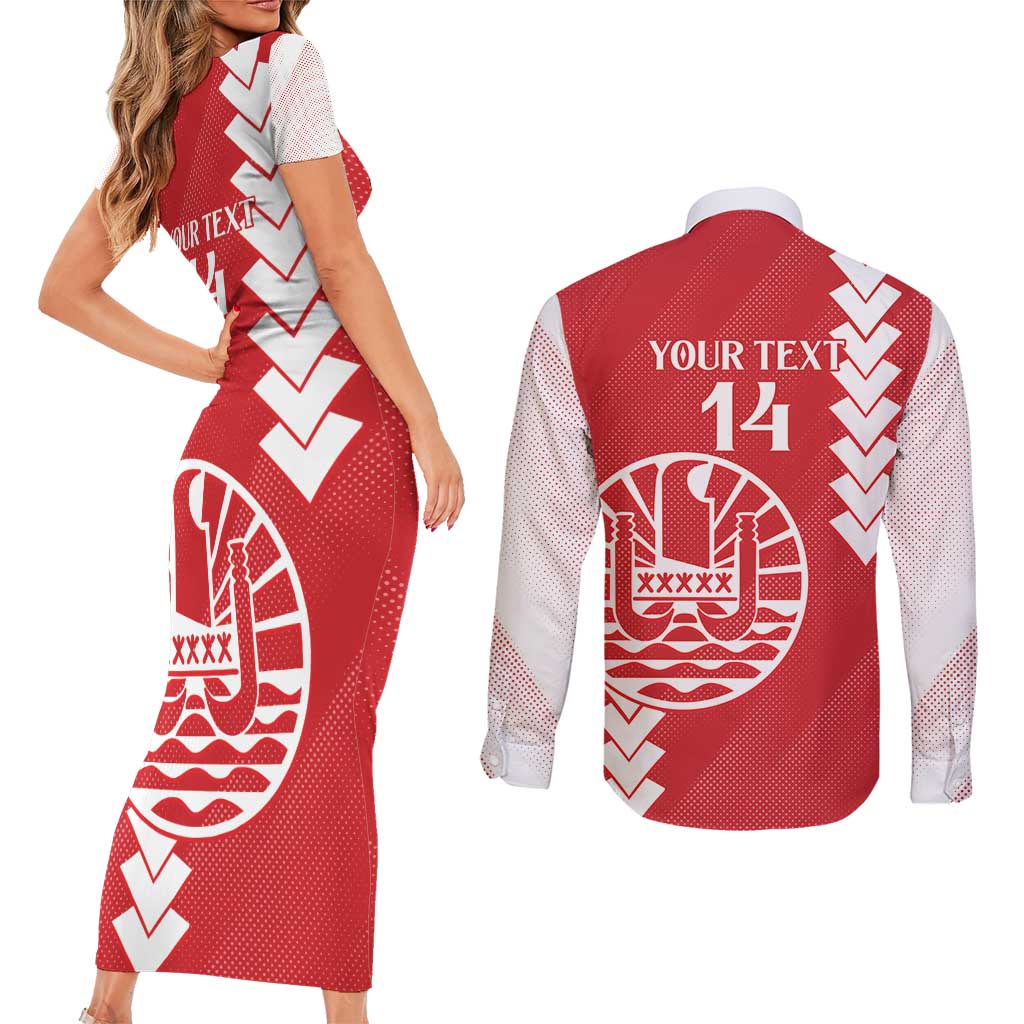Custom Tahiti Football Couples Matching Short Sleeve Bodycon Dress and Long Sleeve Button Shirt Go Toa Aito