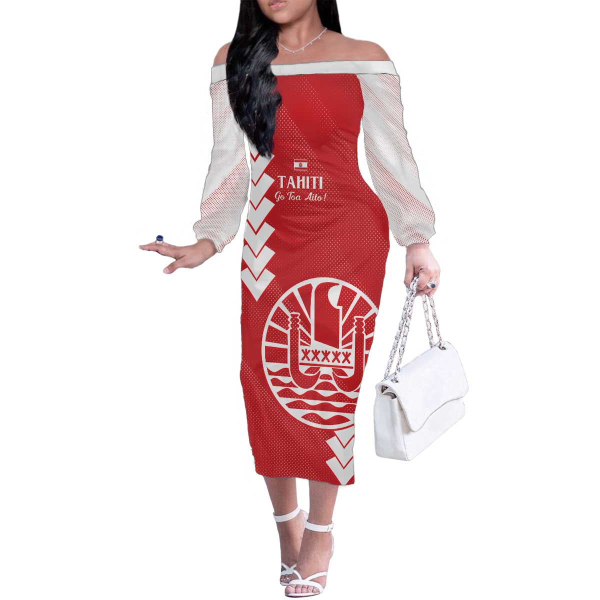 Custom Tahiti Football Family Matching Off The Shoulder Long Sleeve Dress and Hawaiian Shirt Go Toa Aito