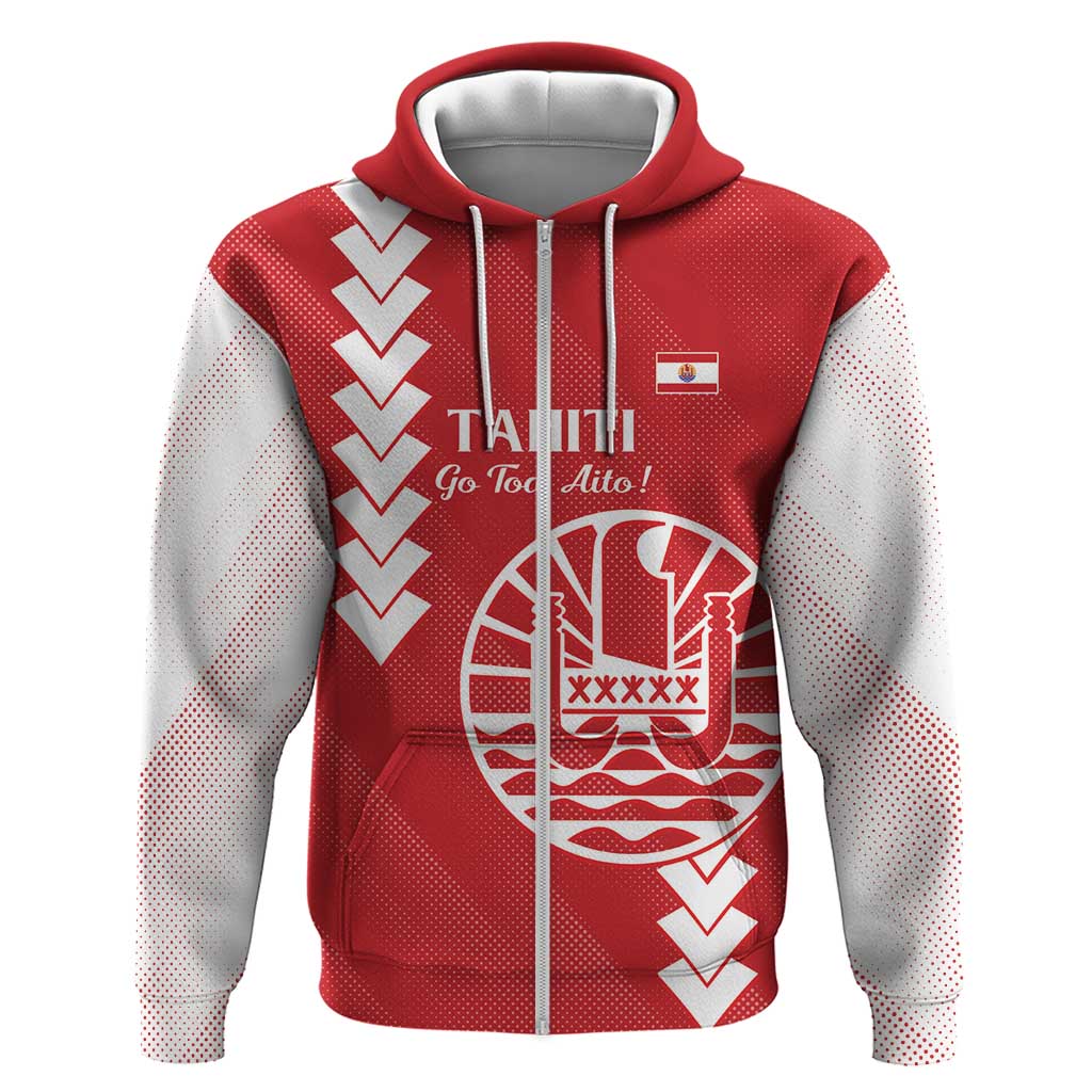Custom Tahiti Football Zip Hoodie Go Toa Aito LT14 Zip Hoodie Red - Polynesian Pride