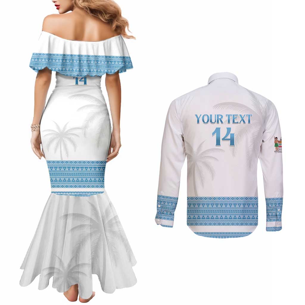 Custom Fiji Tapa Football Couples Matching Mermaid Dress and Long Sleeve Button Shirt Go Bula Boy!