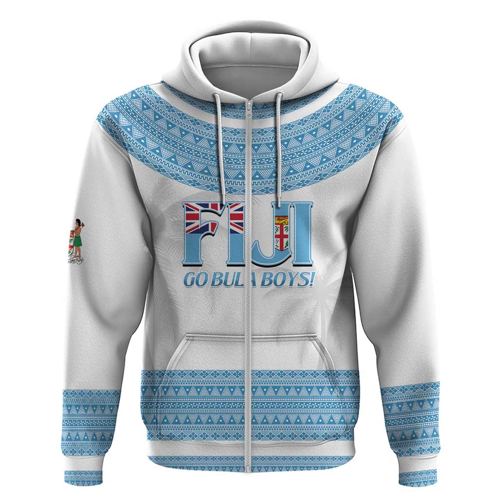 Custom Fiji Tapa Football Hoodie Go Bula Boy! LT14 Zip Hoodie White - Polynesian Pride