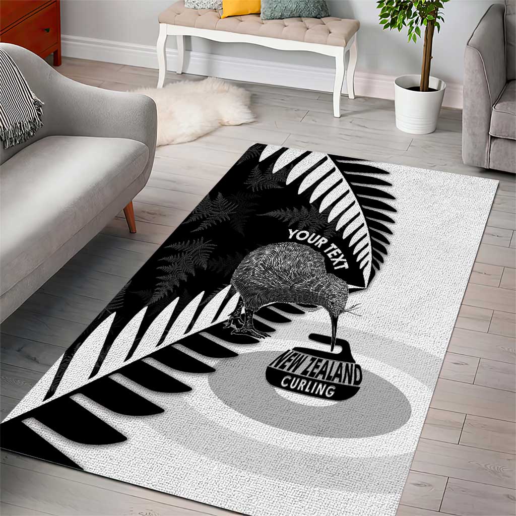 New Zealand Silver Fern Curling Personalised Area Rug Aotearoa Kiwi Ponga Black White Version - Polynesian Pride