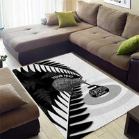 New Zealand Silver Fern Curling Personalised Area Rug Aotearoa Kiwi Ponga Black White Version - Polynesian Pride