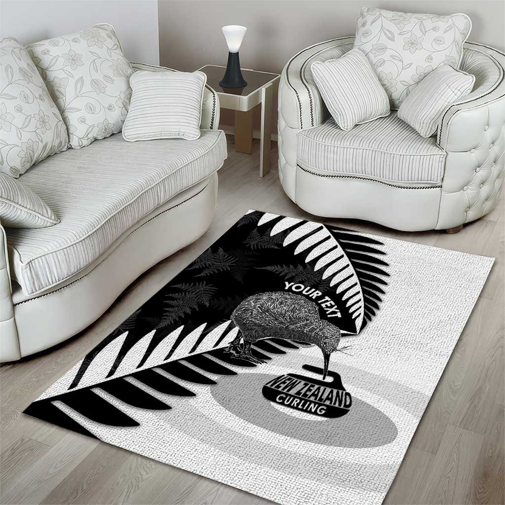 New Zealand Silver Fern Curling Personalised Area Rug Aotearoa Kiwi Ponga Black White Version - Polynesian Pride