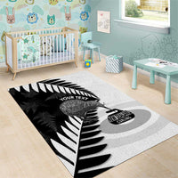 New Zealand Silver Fern Curling Personalised Area Rug Aotearoa Kiwi Ponga Black White Version - Polynesian Pride
