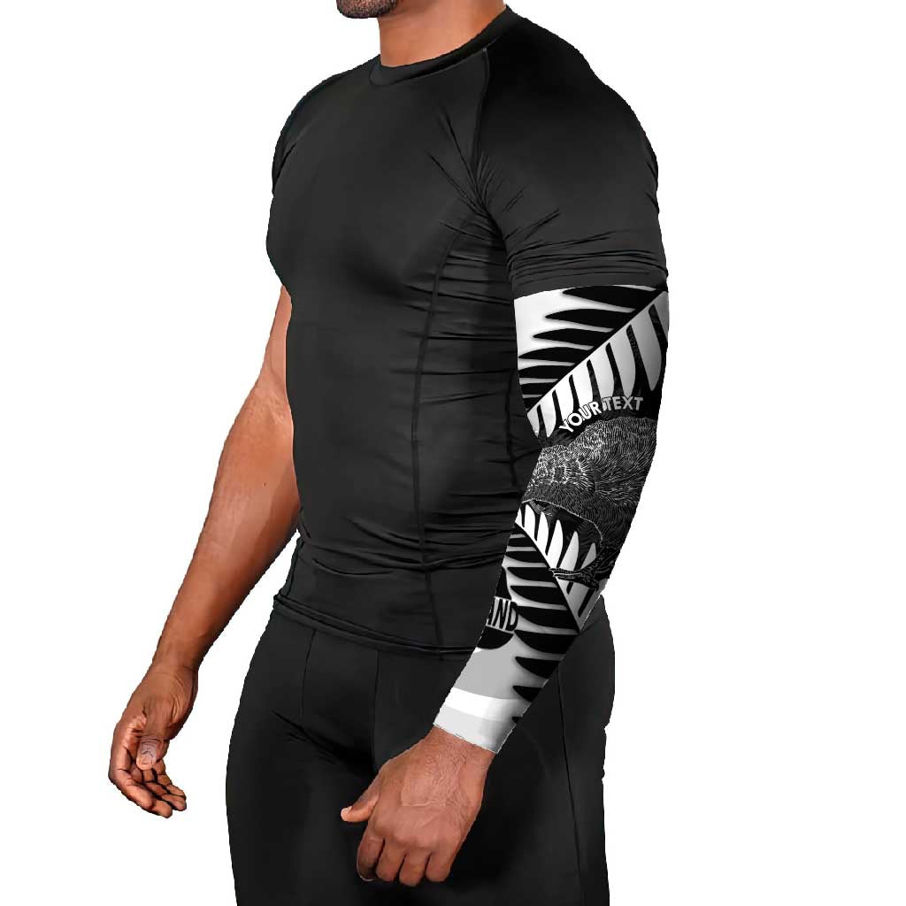 New Zealand Silver Fern Curling Personalised Arm Sleeves Aotearoa Kiwi Ponga Black White Version LT14 - Polynesian Pride
