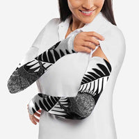 New Zealand Silver Fern Curling Personalised Arm Sleeves Aotearoa Kiwi Ponga Black White Version LT14 - Polynesian Pride